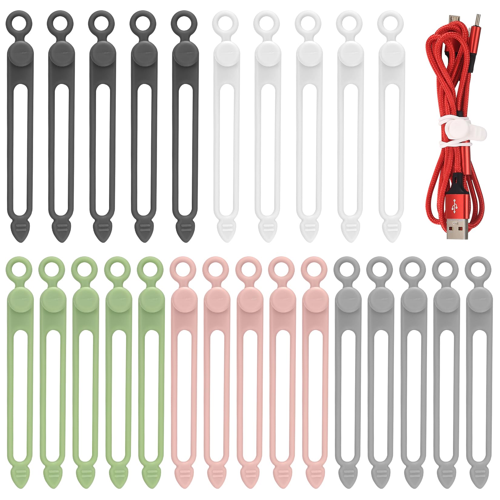 25 Pcs Silicone Cable Ties, Reusable Cable Straps Wire Organizer, Cable Management Cord Organizer For Fastening Earphone Phone C